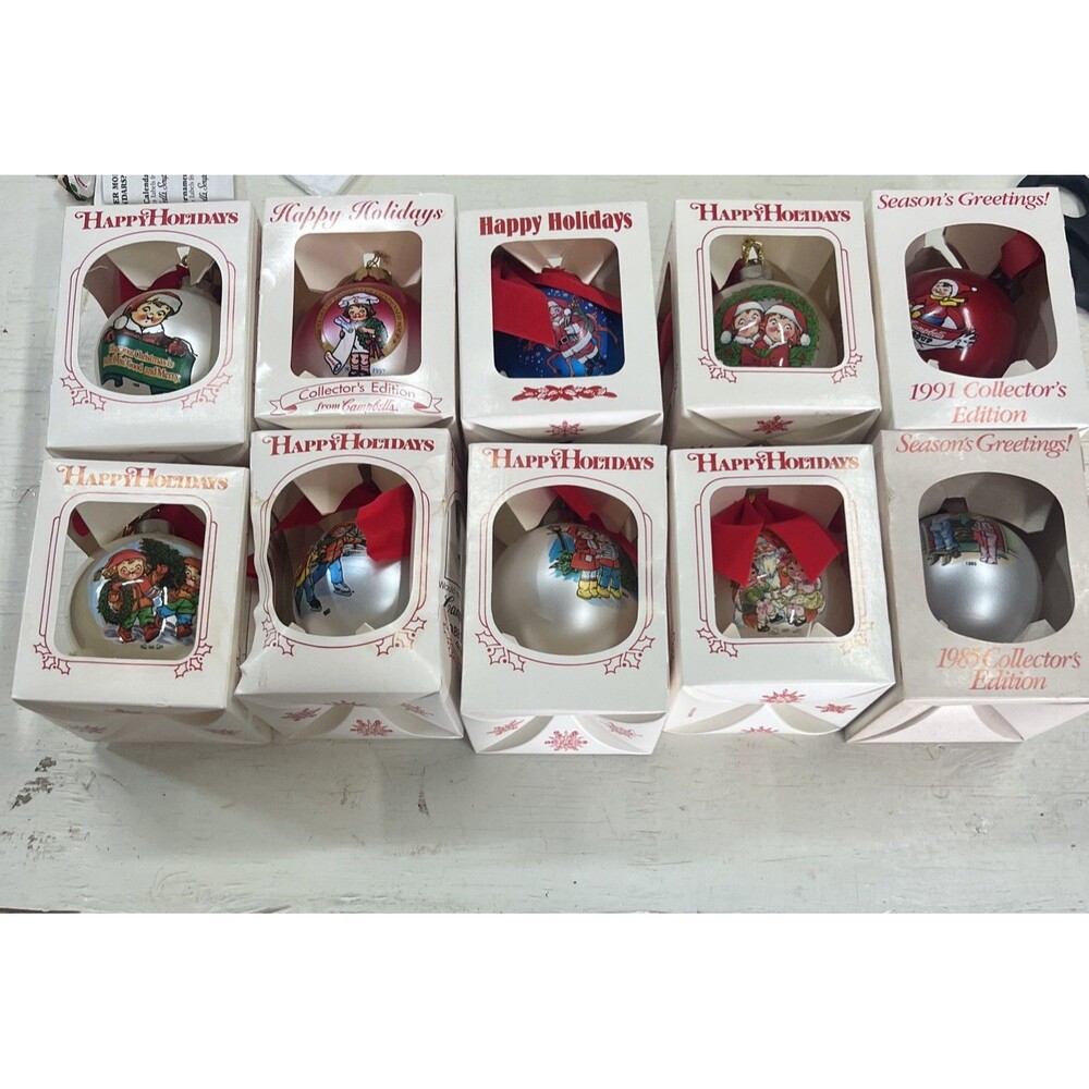 6 Vintage 1980s/90s CAMPBELL’S SOUP Kids Christmas Tree Ornaments Original Boxes